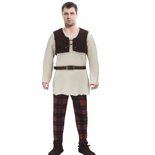 Funhoo Grün Oger Kostüm Herren Hemd Weste Hose Gürtel Outfit Halloween Komödie Film Cosplay Party Fancy Dress Anzug Set für Erwachsene (L) von Funhoo