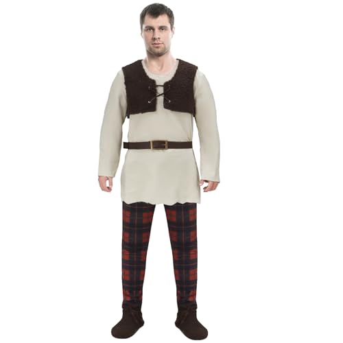 Funhoo Grün Oger Kostüm Herren Hemd Weste Hose Gürtel Outfit Halloween Komödie Film Cosplay Party Fancy Dress Anzug Set für Erwachsene (S) von Funhoo