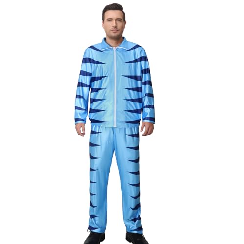 Funhoo Herren Phil Weston Fußballtrainer Outfit Blau Tiger Jacke Hose Trainingsanzug Sport Mantel Fußball Sport Anzug Training Halloween Rollenspiel Kostüm (XXL) von Funhoo