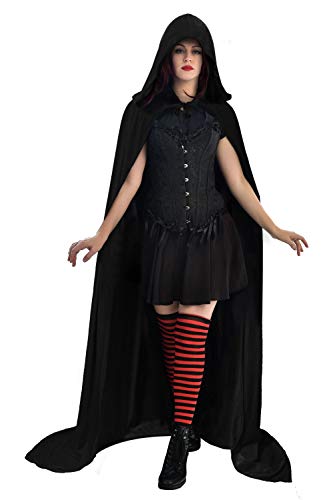 Funhoo Unisex Samt Umhang Lange Kapuze Vampir Satan Cape Mantel für Erwachsene Halloween Karneval Cosplay Kostüm Party Outfit 165 cm (Schwarz) von Funhoo