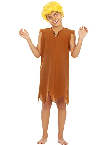 Funidelia | Barney Geröllheimer Kostüm - Familie Feuerstein für Jungen The Flintstones, Höhlenmensch - Kostüme für Kinder & Verkleidung für Partys, Karneval & Halloween - Größe 5-6 Jahre - Braun von Funidelia