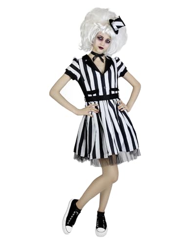 Funidelia Offizielles Beetlejuice Kostüm für Damen mit Gürtel, Perücke und Hut, Tim Burton Verkleidung für Erwachsene, Karneval, Halloween und Party Kostüme - Größe L von Funidelia