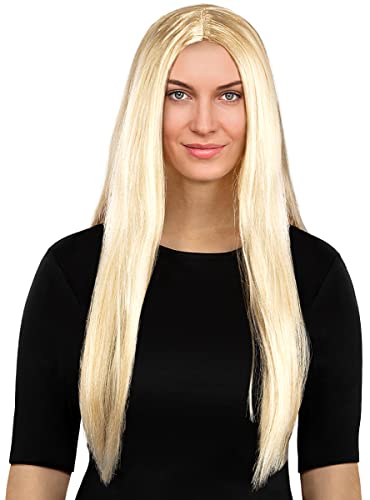 Funidelia | Blonde glatte Perücke für Damen ▶ Lustige & Ausgefallene - Zubehör für Erwachsene, Zubehör für Kostüm - Weiß von Funidelia