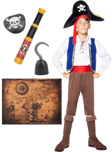Funidelia | Bunter Piratenkostüm mit Zubehör für Jungen Korsar, Seeräuber - Kostüm für Kinder & Verkleidung für Partys, Karneval & Halloween - Größe 5-6 Jahre - Bunt Funidelia | Bunter Piratenkostüm mit Zubehör für Jungen Korsar, Seeräuber - Kostüm für Kinder & Verkleidung für Partys, Karneval & Halloween - Größe 5-6 Jahre - Bunt von Funidelia