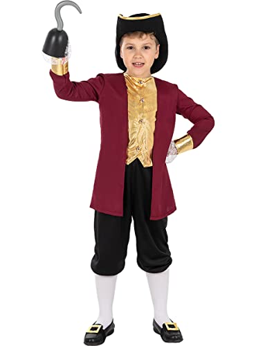 Funidelia | Captain Hook Kostüm für Jungen Peter Pan, Piraten, Märchen, Captain Hook - Kostüm für Kinder & Verkleidung für Partys, Karneval & Halloween - Größe 10-12 Jahre - Rot von Funidelia