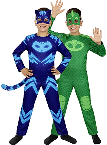 Funidelia | Catboy und Gecko Wendekostüm - PJ Masks für Jungen Zeichentrickfilm, Catboy, Eulette, Gecko - Kostüme für Kinder & Verkleidung für Partys, Karneval & Halloween - Größe 3-4 Jahre - Blau von Funidelia