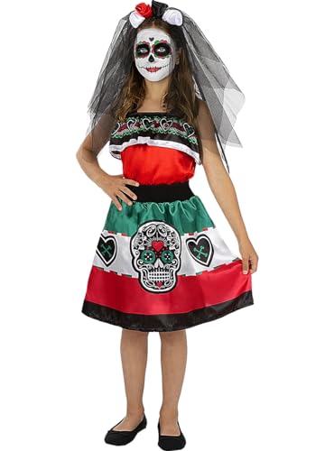Funidelia | Catrina Kostüm für Mädchen Tag der Toten, Halloween, Horror - Kostüme für Kinder & Verkleidung für Partys, Karneval & Halloween - Größe 3-4 Jahre - Schwarz von Funidelia