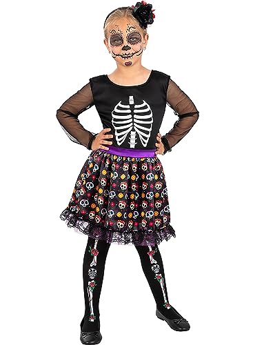 Funidelia | Catrina Skelett Kostüm Día de los Muertos für Mädchen Mexikanischer Schädel & Halloween - Kostüm für Kinder & Verkleidung für Partys, Karneval & Halloween - Größe 10-12 Jahre von Funidelia