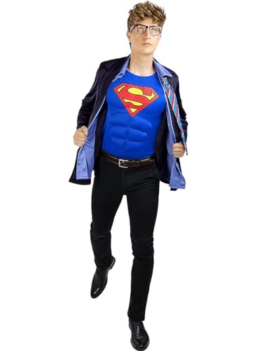 Funidelia | Clark Kent Kostüm - Superman für Herren Man of Steel, Superhelden, Justice League - Kostüme für Erwachsene & Verkleidung für Partys, Karneval & Halloween - Größe M-L - Schwarz von Funidelia