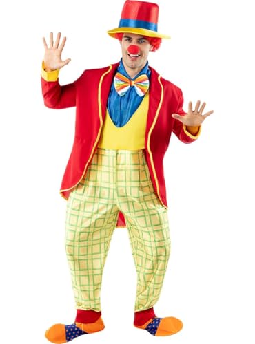 Funidelia | Clown Kostüm für Herren Clowns, Zirkus, Lustige & Ausgefallene - Kostüm für Erwachsene & Verkleidung für Partys, Karneval & Halloween - Größe M - L - Rot von Funidelia