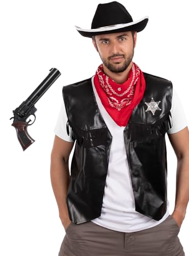 Funidelia | Cowboy Kit mit Waffe für Herren Cowboys, Indianer, Western - Zubehör für Erwachsene, Zubehör für Kostüm - Schwarz von Funidelia