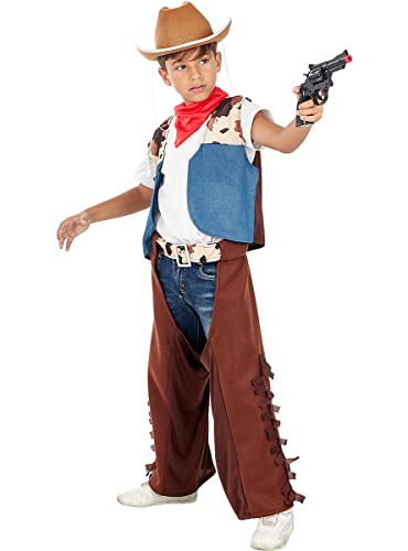 Funidelia | Cowboy Kostüm für Jungen Cowboys, Indianer, Western - Kostüm für Kinder & Verkleidung für Partys, Karneval & Halloween - Größe 7-9 Jahre - Braun von Funidelia