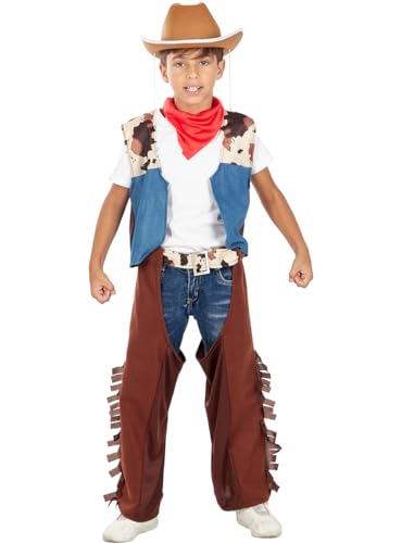 Funidelia | Cowboy Kostüm für Jungen Cowboys, Indianer, Western - Kostüm für Kinder & Verkleidung für Partys, Karneval & Halloween - Größe 7-9 Jahre - Braun von Funidelia