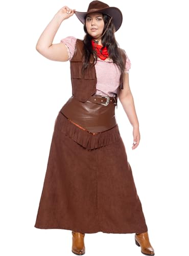 Funidelia | Cowgirl Kostüm Deluxe für Damen Cowboys, Indianer, Western - Kostüm für Erwachsene & Verkleidung für Partys, Karneval & Halloween - Größe XXL - Braun von Funidelia