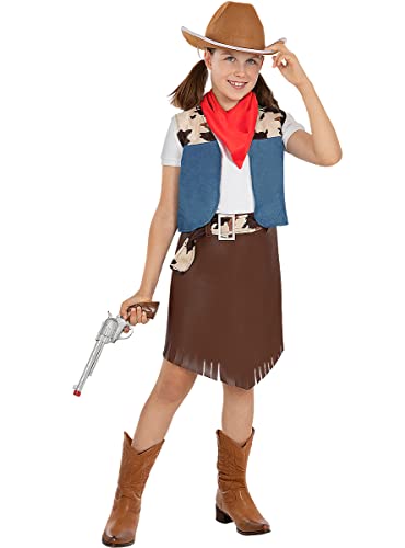 Funidelia | Cowgirl Kostüm für Mädchen Cowboys, Indianer, Western - Kostüm für Kinder & Verkleidung für Partys, Karneval & Halloween - Größe 5-6 Jahre - Braun von Funidelia