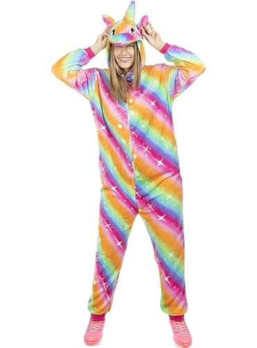 Funidelia | Einhorn Onesie Kostüm bunt für Damen Lustige & Ausgefallene - Kostüme für Erwachsene & Verkleidung für Partys, Karneval & Halloween - Größe L-XL von Funidelia