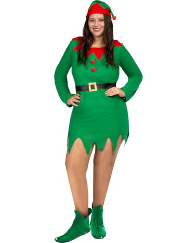 Funidelia | Elfenkostüm mit Schuhen in Übergröße für Damen Weihnachtself, Weihnachten, Wichtel - Kostüm für Erwachsene & Verkleidung für Partys, Karneval & Halloween - Größe XXL - Grün von Funidelia