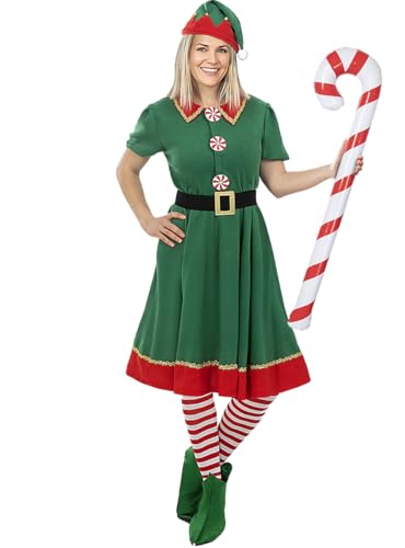 Funidelia | Elfenkostüm mit Zubehör für Damen Weihnachtself, Weihnachten, Wichtel - Kostüm für Erwachsene & Verkleidung für Partys, Karneval & Halloween - Größe M - Grün von Funidelia