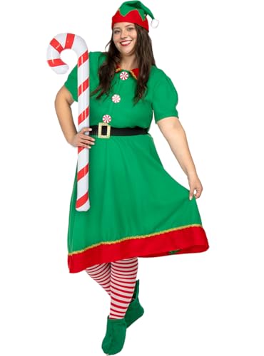 Funidelia | Elfenkostüm mit Zubehör in Übergröße für Damen Weihnachtself, Weihnachten, Wichtel - Kostüm für Erwachsene & Verkleidung für Partys, Karneval & Halloween - Größe XXL - Grün von Funidelia