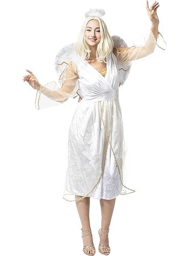 Funidelia | Engel Kostüm Deluxe für Damen Weihnachten, Krippenspiel - Kostüm für Erwachsene & Verkleidung für Partys, Karneval & Halloween - Größe S - Weiß von Funidelia