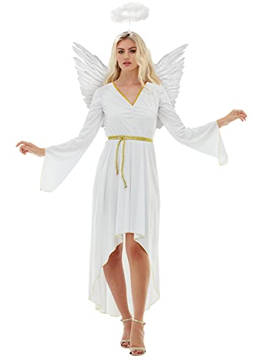 Funidelia | Engel Kostüm mit Heiligenschein und Flügeln für Damen Weihnachten, Krippenspiel - Kostüm für Erwachsene & Verkleidung für Partys, Karneval & Halloween - Größe L - Weiß Funidelia | Engel Kostüm mit Heiligenschein und Flügeln für Damen Weihnachten, Krippenspiel - Kostüm für Erwachsene & Verkleidung für Partys, Karneval & Halloween - Größe L - Weiß von Funidelia