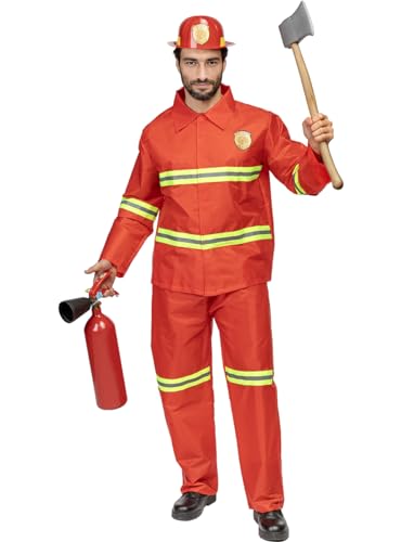 Funidelia | Feuerwehrmann Kostüm für Herren und Damen Feuer, Berufe - Kostüm für Erwachsene & Verkleidung für Partys, Karneval & Halloween - Größe XL - Rot von Funidelia