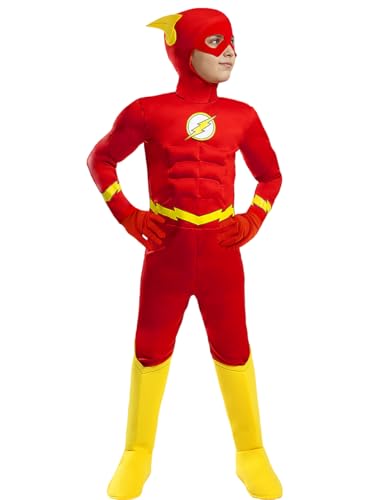 Funidelia | Flash Kostüm deluxe 100% OFFIZIELLE für Jungen Größe 7-9 Jahre Superhelden, DC Comics, Liga de la Justicia - Farben: Bunt, Zubehör für Kostüm - Lustige Kostüme für deine Partys von Funidelia