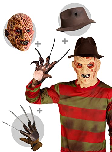 Funidelia | Freddy Krueger Pullover mit Hut, Handschuh und Maske - Nightmare Freddy, Horrorfilm, Nightmare - Kostüm für Erwachsene & Verkleidung für Partys, Karneval & Halloween - Rot von Funidelia