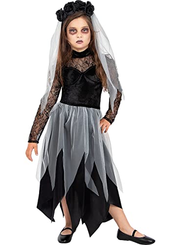 Funidelia | Geisterbraut Kostüm für Mädchen Halloween Bräute, Corpse Bride, Halloween, Horror - Kostüm für Kinder & Verkleidung für Partys, Karneval & Halloween - Größe 5-6 Jahre - Schwarz von Funidelia