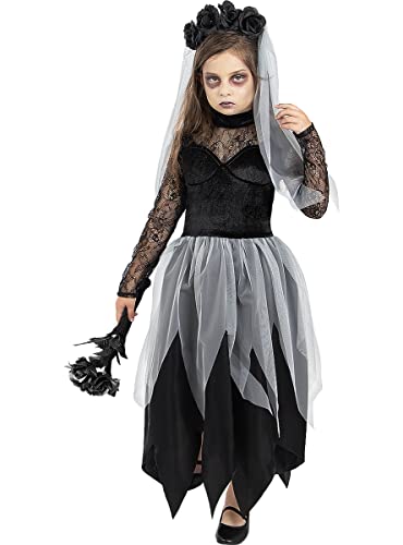 Funidelia | Gespenst Braut kostüm mit Strauß für Mädchen Halloween Bräute, Corpse Bride, Halloween, Horror - Kostüm für Kinder & Verkleidung für Partys, Karneval & Halloween - Größe 5-6 Jahre von Funidelia