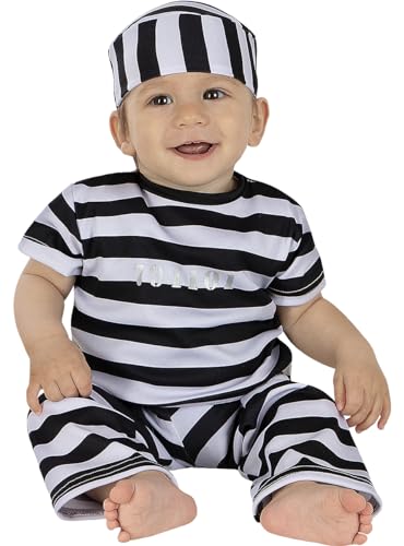 Funidelia | Häftling Kostüms für Baby Sträfling, Räuber, Dieb, Berufe - Kostüm für Baby & Verkleidung für Partys, Karneval & Halloween - Größe 0-6 Monate - Schwarz von Funidelia