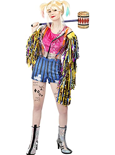 Funidelia | Harley Quinn Kostüm mit Fransen - Birds of Prey 100% OFFIZIELLE für Damen Größe L Superhelden, DC Comics, Suicide Squad, Bösewicht - Farben: Bunt, Zubehör für Kostüm von Funidelia