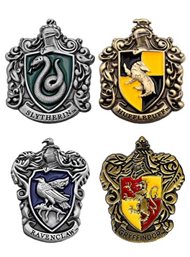 Funidelia | Harry Potter vier Häuser Pins Set 4 Stück für Herren und Damen Hogwarts, Zauberer, Film und Serien - Zubehör für Erwachsene, Zubehör für Kostüm - Braun von Funidelia
