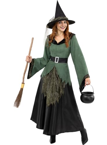 Funidelia | Hexen Kostüm Deluxe für Damen Hexen, Zauberer, Halloween, Horror - Kostüm für Erwachsene & Verkleidung für Partys, Karneval & Halloween - Größe L - Schwarz Funidelia | Hexen Kostüm Deluxe für Damen Hexen, Zauberer, Halloween, Horror - Kostüm für Erwachsene & Verkleidung für Partys, Karneval & Halloween - Größe L - Schwarz von Funidelia