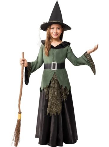 Funidelia | Hexen Kostüm Deluxe für Mädchen Hexen, Zauberer, Halloween, Horror - Kostüm für Kinder & Verkleidung für Partys, Karneval & Halloween - Größe 5-6 Jahre - Schwarz von Funidelia