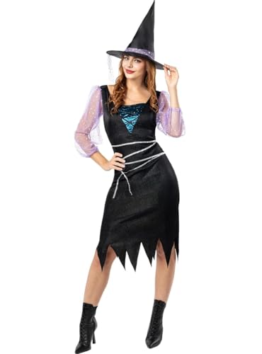 Funidelia | Hexen Kostüm classic für Damen Hexen, Zauberer, Halloween, Horror - Kostüm für Erwachsene & Verkleidung für Partys, Karneval & Halloween - Größe XL - Schwarz von Funidelia