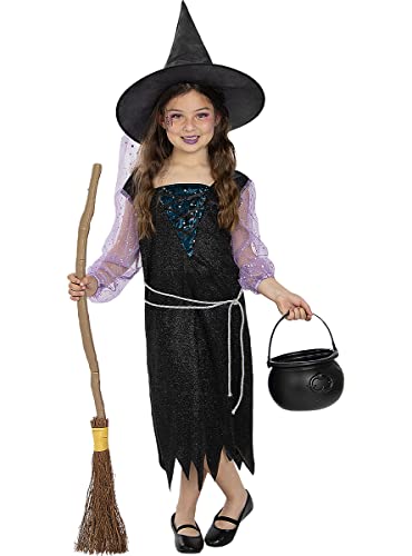 Funidelia | Hexen Kostüm classic für Mädchen Hexen, Zauberer, Halloween, Horror - Kostüm für Kinder & Verkleidung für Partys, Karneval & Halloween - Größe 7-9 Jahre - Schwarz von Funidelia