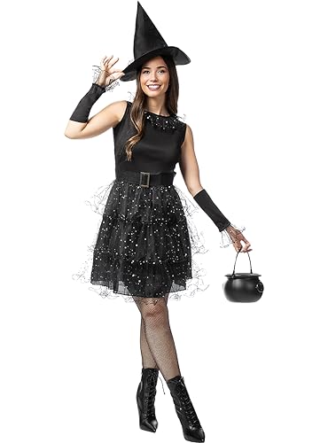 Funidelia | Hexen Kostüm elegant für Damen Hexen, Zauberer, Halloween, Horror - Kostüm für Erwachsene & Verkleidung für Partys, Karneval & Halloween - Größe L - Schwarz von Funidelia