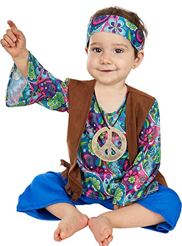 Funidelia | Hippie Kostüm für Baby De jaren '60, Hippie, Flower power, Berufe - Kostüm für Baby & Verkleidung für Partys, Karneval & Halloween - Größe 0-6 Monate - Blau von Funidelia