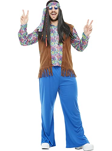 Funidelia | Hippie Kostüm für Herren Größe 3XL De Jaren '60, Hippie, Flower Power, Berufe - Farben: Bunt, Zubehör für Kostüm - Lustige Kostüme für Deine Partys von Funidelia