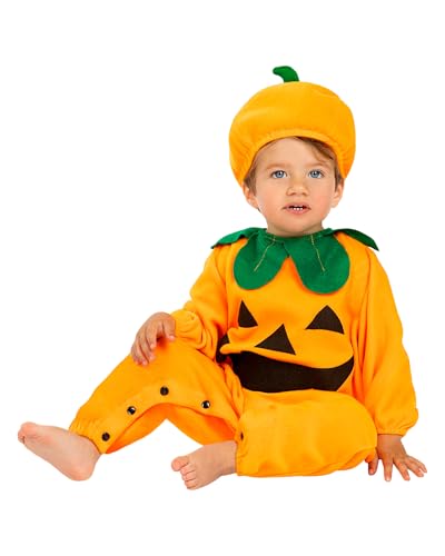 Funidelia Baby Kürbis Kostüm mit Overall und Mütze, Gemüse Kostüm, Halloween und Karneval Kostüme - Größe 6-12 Monate von Funidelia