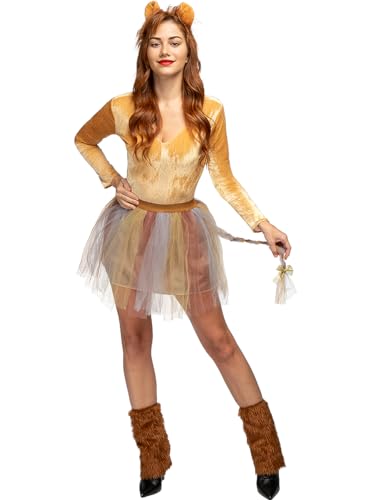 Funidelia | Löwen Kostüm für Damen Tiere, Wüste - Kostüm für Erwachsene & Verkleidung für Partys, Karneval & Halloween - Größe L - Braun von Funidelia