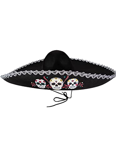 Funidelia | Mariachi Hut für Herren Mexikanischer Schädel, Halloween, Tag der Toten (Día de los Muertos), Horror - Zubehör für Erwachsene, Zubehör für Kostüm - Schwarz von Funidelia