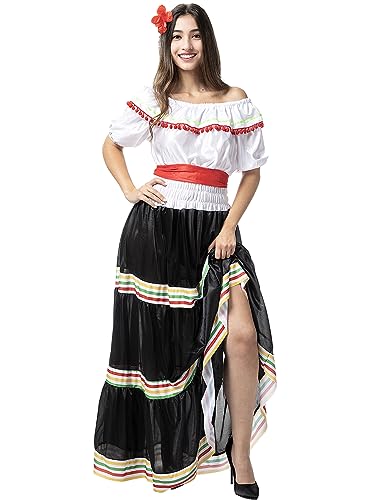 Funidelia | Mexikanerin Kostüm für Damen Mexico & Mariachis, Mexikanischer Schädel - Kostüm für Erwachsene & Verkleidung für Partys, Karneval & Halloween - Größe XXL - Schwarz von Funidelia