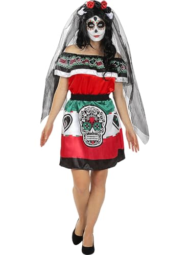Funidelia | Mexikanisches Catrina Kostüm für Damen Tag der Toten, Halloween, Horror - Kostüme für Erwachsene & Verkleidung für Partys, Karneval & Halloween - Größe M - Schwarz von Funidelia