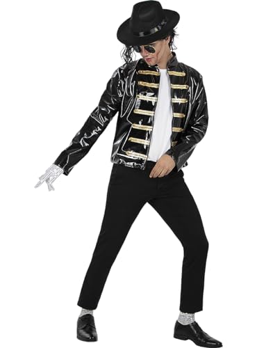 Funidelia | Michael Jackson Militär Jacke für Herren Popmusik, Musikgruppen, Sänger, 80er Jahre - Zubehör für Erwachsene, Zubehör für Kostüm - Größe L - XL - Schwarz von Funidelia