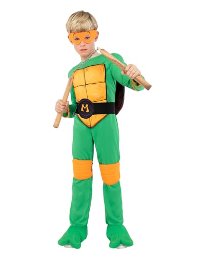 Funidelia Offizielles Michelangelo Teenage Mutant Ninja Turtles Kostüm für Jungen und Mädchen mit Overall, Panzer und Maske, Ninja Anzug Kinder, Karneval, Halloween und Partys – Größe 13-15 Jahre von Funidelia