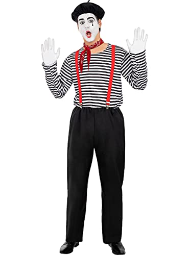Funidelia | Mimiker Kostüm für Herren Clowns, Zirkus - Kostüm für Erwachsene & Verkleidung für Partys, Karneval & Halloween - Größe S - M - Schwarz von Funidelia