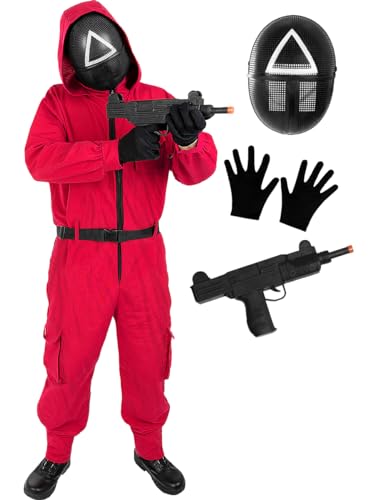 Funidelia | Offizielles Squid Game Kostüm mit Dreieck Maske und Waffe für Herren und Damen Kostüm für Erwachsene & Verkleidung für Partys, Karneval & Halloween - Größe L - XL Funidelia | Offizielles Squid Game Kostüm mit Dreieck Maske und Waffe für Herren und Damen Kostüm für Erwachsene & Verkleidung für Partys, Karneval & Halloween - Größe L - XL von Funidelia