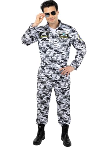 Funidelia | Pilotenkostüm mit Brille für Männer für Herren Flugzeug, Lustige & Ausgefallene, Berufe - Kostüm für Erwachsene & Verkleidung für Partys - Größe M - L - Weiß von Funidelia